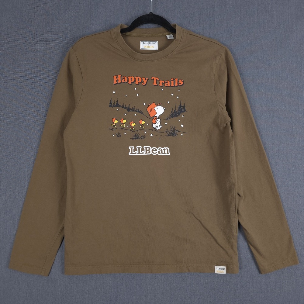 LL Bean x Peanuts Happy Trails T-Shirt Size Medium Brown Long Sleeve Snoopy